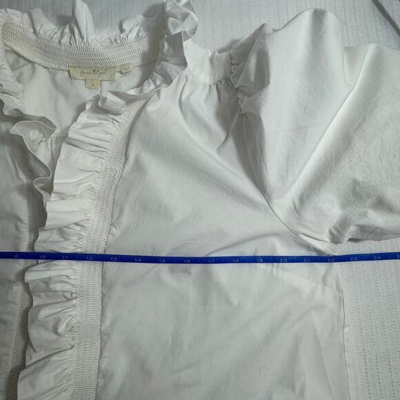 FOREVER THAT GIRL White Puff-Sleeve Ruffle Blouse Large Romantic Feminine Soft - Picture 4 of 10